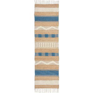 Ručně tkaný běhoun s příměsí juty v modro-přírodní barvě 60x230 cm Medina Jute – Flair Rugs obraz