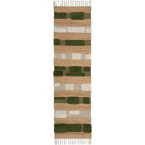 Ručně tkaný běhoun s příměsí juty v zeleno-přírodní barvě 60x230 cm Medina Blocks – Flair Rugs obraz