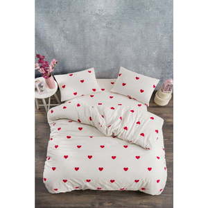 Krémové 4dílné prodloužené povlečení na dvoulůžko z bavlny Renforcé s prostěradlem 200x220 cm Mini Hearts – Mila Home obraz