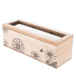 Dřevěný box na čajové sáčky Meadow flowers hnědá, 23 x 8 x 8 cm obraz