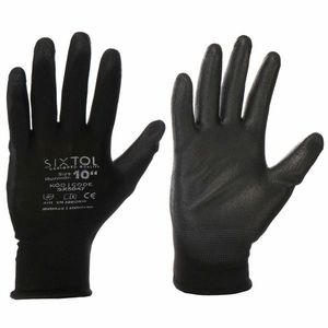 Sixtol Pracovní polyesterové rukavice GLOVE PE-PU 10 černá, velikost 10" obraz