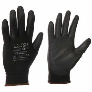 Sixtol Pracovní polyesterové rukavice GLOVE PE-PU 9 černá, velikost 9" obraz