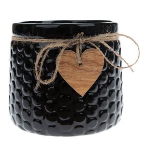 Keramický obal na květináč Wood heart černá, 12, 5 x 14 cm obraz