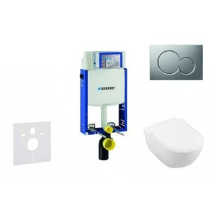 GEBERIT Kombifix Modul pro závěsné WC s tlačítkem Sigma01, matný chrom + Villeroy Boch WC a sedátko, DirectFlush, SoftClose, CeramicPlus 110.302.00.5 NI3 obraz