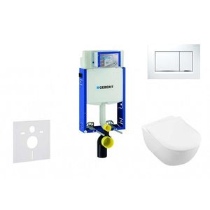 GEBERIT Kombifix Modul pro závěsné WC s tlačítkem Sigma30, bílá/lesklý chrom + Villeroy Boch WC a sedátko, DirectFlush, SoftClose, CeramicPlus 110.302.00.5 NI5 obraz