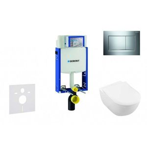 GEBERIT Kombifix Modul pro závěsné WC s tlačítkem Sigma30, lesklý chrom/chrom mat + Villeroy Boch WC a sedátko, DirectFlush, SoftClose, CeramicPlus 110.302.00.5 NI6 obraz