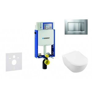 GEBERIT Kombifix Modul pro závěsné WC s tlačítkem Sigma30, matný chrom/chrom + Villeroy Boch WC a sedátko, DirectFlush, SoftClose, CeramicPlus 110.302.00.5 NI7 obraz