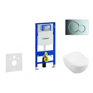 GEBERIT Duofix Modul pro závěsné WC s tlačítkem Sigma01, lesklý chrom + Villeroy Boch WC a sedátko, DirectFlush, SoftClose, CeramicPlus 111.300.00.5 NI2 obraz