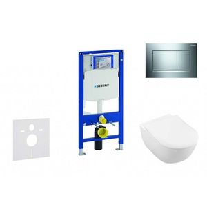 GEBERIT Duofix Modul pro závěsné WC s tlačítkem Sigma30, lesklý chrom/chrom mat + Villeroy Boch WC a sedátko, DirectFlush, SoftClose, CeramicPlus 111.300.00.5 NI6 obraz