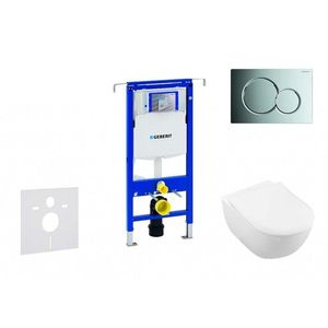 GEBERIT Duofix Modul pro závěsné WC s tlačítkem Sigma01, lesklý chrom + Villeroy Boch WC a sedátko, DirectFlush, SoftClose, CeramicPlus 111.355.00.5 NI2 obraz