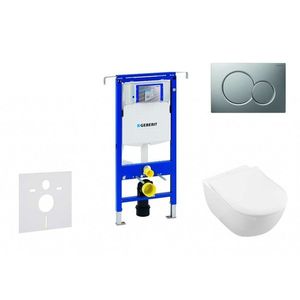 GEBERIT Duofix Modul pro závěsné WC s tlačítkem Sigma01, matný chrom + Villeroy Boch WC a sedátko, DirectFlush, SoftClose, CeramicPlus 111.355.00.5 NI3 obraz