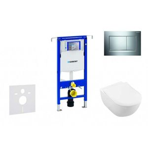 GEBERIT Duofix Modul pro závěsné WC s tlačítkem Sigma30, lesklý chrom/chrom mat + Villeroy Boch WC a sedátko, DirectFlush, SoftClose, CeramicPlus 111.355.00.5 NI6 obraz