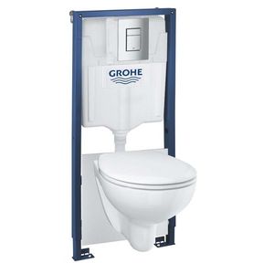 GROHE Solido Set předstěnové instalace, klozetu Bau Ceramic a sedátka softclose, tlačítko Skate Cosmopolitan, chrom 39586000 obraz