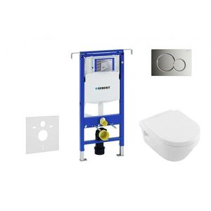 GEBERIT Duofix Modul pro závěsné WC s tlačítkem Sigma01, lesklý chrom + Villeroy Boch WC a sedátko, DirectFlush, SoftClose, CeramicPlus 111.355.00.5 NB2 obraz