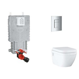 GROHE Uniset Set předstěnové instalace, klozetu, sedátka SoftClose a tlačítka Skate Cosmopolitan, chrom SANI15BB2107 obraz