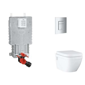 GROHE Uniset Set předstěnové instalace, klozetu, sedátka SoftClose a tlačítka Skate Cosmopolitan, matný chrom SANI15BB2108 obraz