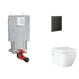 GROHE Uniset Set předstěnové instalace, klozetu, sedátka SoftClose a tlačítka Even, phantom black SANI15BB5107 obraz