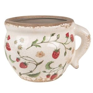 Béžový keramický obal na květináč s jahůdkami Wild Strawberries - 17*14*12 cm 6CE1635 obraz