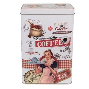 Bílá plechová dóza s víkem Coffee - 8*12*19 cm 6BL0128 obraz