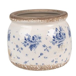 Béžový keramický obal na květináč s modrými růžemi Blue Rose S - Ø 12*10 cm 6CE1659S obraz