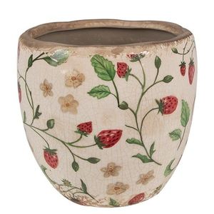 Béžový keramický obal na květináč s jahůdkami Wild Strawberries S - Ø 13*11 cm 6CE1634S obraz