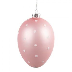 Růžové závěsné skleněné vajíčko s puntíky Egg Dots - Ø 10*16 cm 6GL4469 obraz