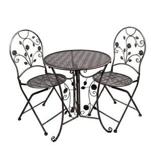 Hnědý antik kovový Bistro set zdobený růžemi Rose - Ø 60*70 / 40*40*94 cm 5Y1273 obraz