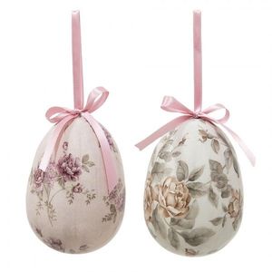 2ks dekorace vajíčko s růžemi Rose Spring Egg - Ø 9*12 cm 65914 obraz