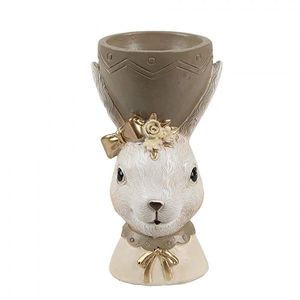 Béžový stojánek na vajíčko králičice s mašlí Egg Cup - 7*7*12 cm 6PR4402 obraz