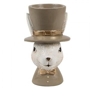 Béžový stojánek na vajíčko králík v klobouku Egg Cup - 7*7*12 cm 6PR4401 obraz