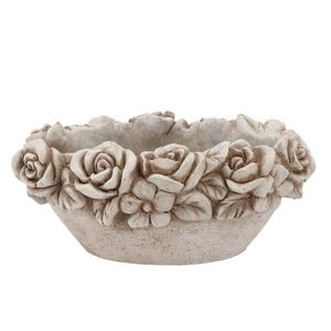 Cementový oválný květináč mísa s květy Flower Bowl - 30*19*14 cm 573350 obraz