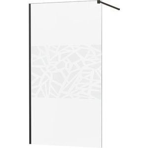 MEXEN/S KIOTO Sprchová zástěna WALK-IN 90x200 cm 8 mm, černá, bílý vzor 800-090-101-70-85 obraz