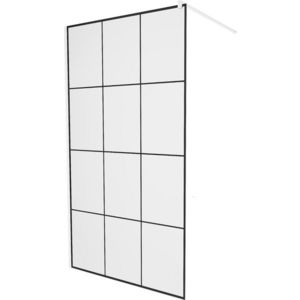 MEXEN/S KIOTO Sprchová zástěna WALK-IN 100 x 200, transparent/černý vzor 8 mm, bílá 800-100-101-20-77 obraz