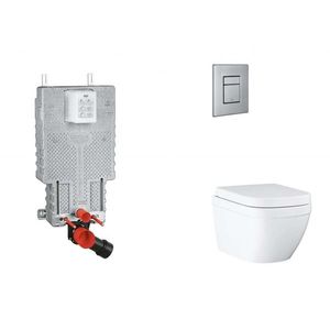 GROHE Uniset Set předstěnové instalace, klozetu, sedátka SoftClose a tlačítka Skate Cosmopolitan, Triple Vortex, kartáčovaná nerezová ocel SANI15BB2106 obraz