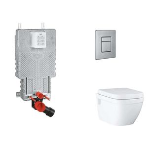 GROHE Uniset Set předstěnové instalace, klozetu, sedátka SoftClose a tlačítka Skate Cosmopolitan, kartáčovaná nerezová ocel SANI15BB2109 obraz