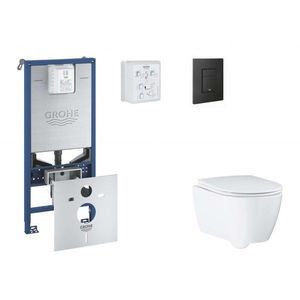 GROHE Rapid SLX Set předstěnové instalace, klozetu, sedátka SoftClose a tlačítka Even, phantom black SANI11BB5110 obraz