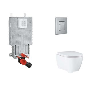 GROHE Uniset Set předstěnové instalace, klozetu, sedátka SoftClose a tlačítka Skate Cosmopolitan, kartáčovaná nerezová ocel SANI15BB2112 obraz