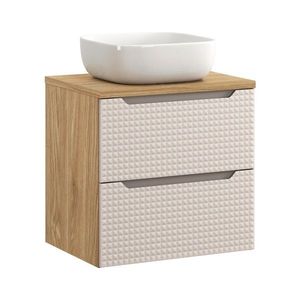 Comad Závěsná skříňka Luxor Beige Smile I s deskou a umyvadlem 60 cm béžová/dub olejovaný obraz