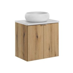 Comad Závěsná skříňka Nova Oak Wiki II s deskou a umyvadlem 60 cm dub evoke/bílá obraz