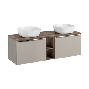 Comad Závěsná skříňka pod umyvadlo SantaFe Smile s deskou a umyvadly 140 cm taupe/dub santa fe vintage obraz