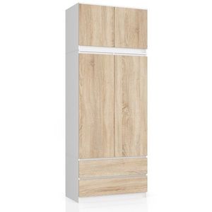 Ak furniture Šatní skříň s nástavcem Star 90 cm bílá/dub sonoma obraz