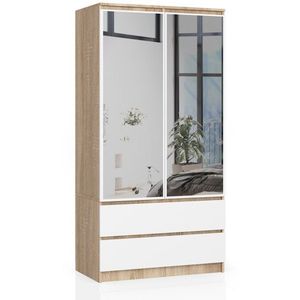 Ak furniture Šatní skříň Star se zrcadlem 90 cm dub sonoma/bílá obraz