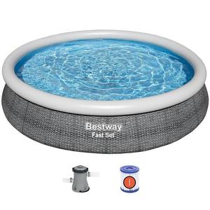 BESTWAY SAMONOSNÝ BAZÉN 3, 66x0, 76 M S FILTRACÍ, ŠEDÝ RATTAN 57445 obraz