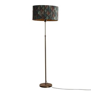 Stojací lampa bronzová s oválným sametovým stínidlem s designem listů 50 cm - Parte obraz