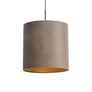 Závěsná lampa s velurovým odstínem taupe se zlatem 40 cm - Combi obraz