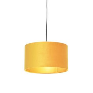 Závěsná lampa s velurovým odstínem okrová se zlatem 35 cm - Combi obraz