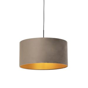 Závěsná lampa s velurovým odstínem taupe se zlatem 50 cm - Combi obraz