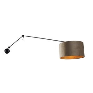 Nástěnná lampa černá s velurovým stínidlem taupe 35 cm nastavitelná - Blitz obraz