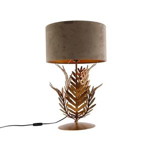 Vintage stolní lampa zlatá se sametovým odstínem taupe 35 cm - Botanica obraz