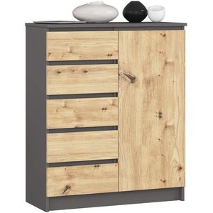 Ak furniture Komoda JERRY 80 cm 1 dveře 5 zásuvek grafitová/dub artisan obraz